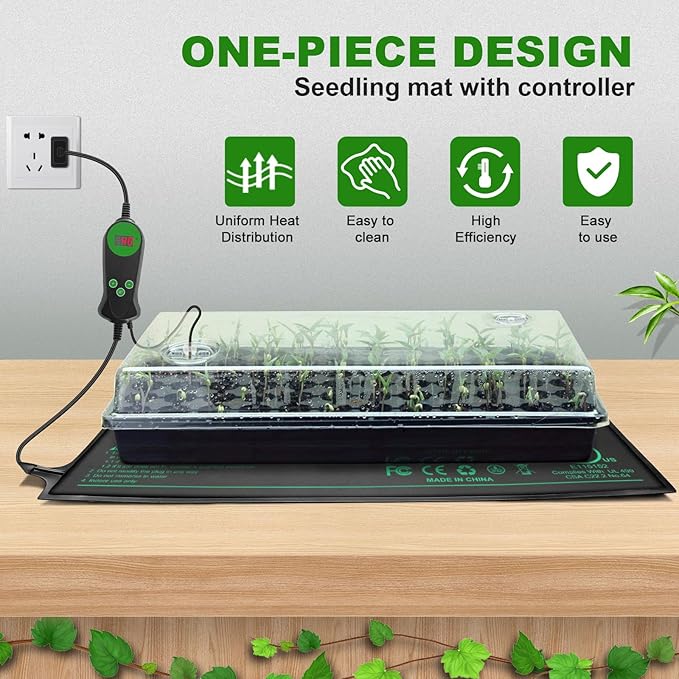 Seedling Heat Mat with Built-in Thermostat 2 Pack 10 x 20.75 Waterproof Plant Heating Pad with Temperature Controller for HydroponicGermination Indoor Gardening Greenhouse MET-Certified