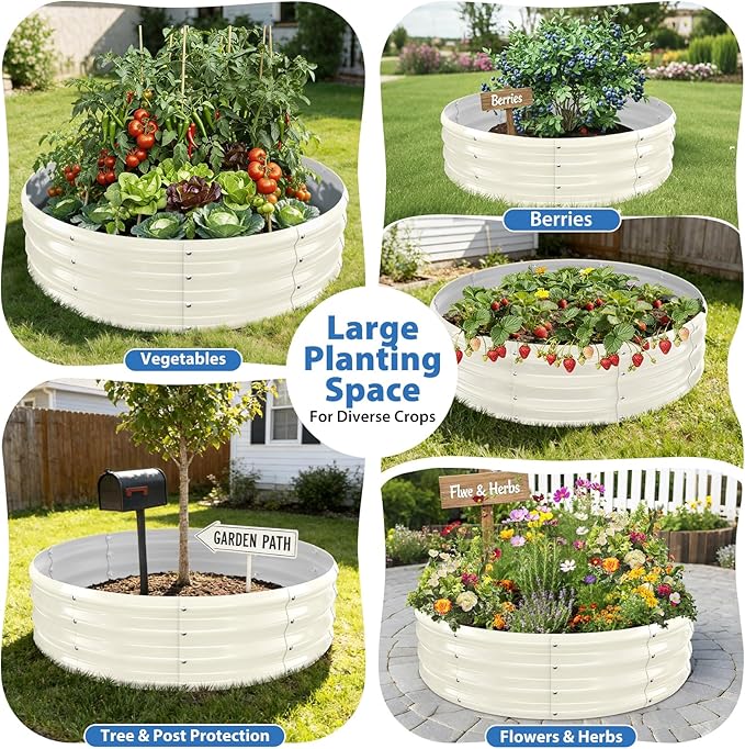Premium Round Raised Garden Bed 4FT Large Thickened Galvanized Metal Planter Box 0.7mm Reinforced Rust-Resistant Easy DIY Assembly Above Ground Gardening Bed for Vegetables Flowers &amp Herbs