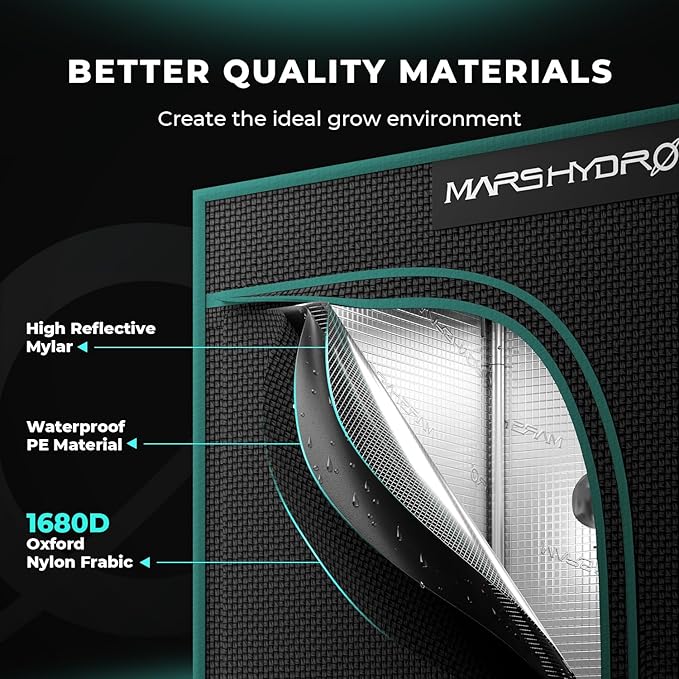 MARS HYDRO 4x4 Advanced Grow Tent 48x48x80 High Reflective Mylar 1680D for Hydroponics Indoor Plant Growing with Observation WindowFloor Tray and Smooth Zipper for TSW2000/FC4800/FC-E4800
