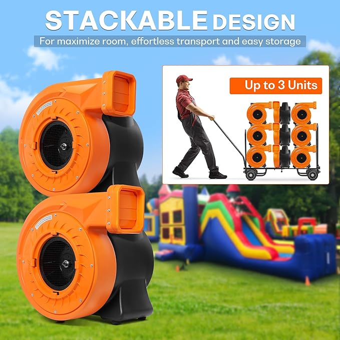 950W Bounce House Blower for Big Inflatables 1HP Powerful Inflatable Air Blower Portable Commercial Fan Pump for Large Inflatable Bouncy Castle Water Slide Jumper Inflatable Decoration