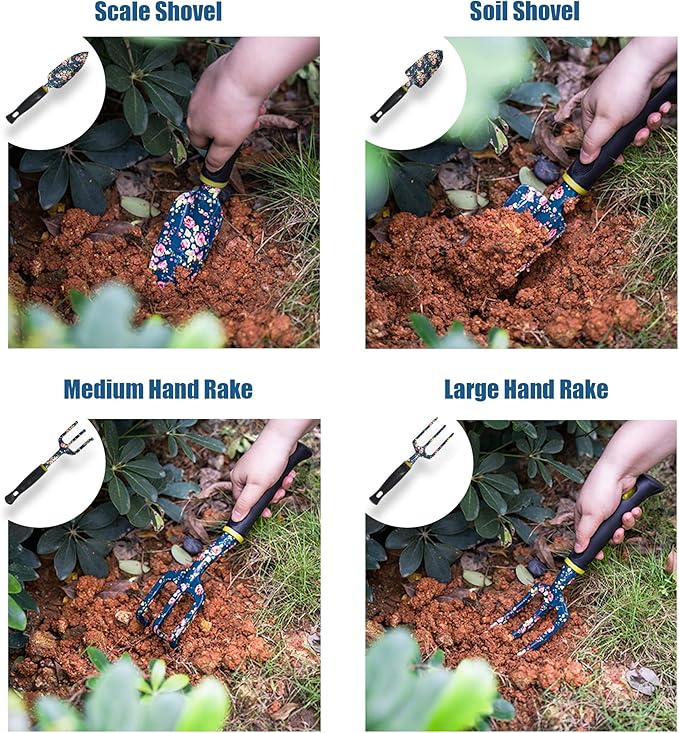 Garden Tool Set 25Pcs Heavy Duty Floral Garden Tools Aluminum Rust-Proof Gardening Kit with Garden Shovel Trowel Pruner Gloves Ideal Gardening Gift