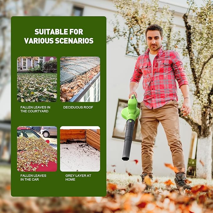 Leaf Blower Cordless 20V Electric Cordless Leaf Blower with 8000mAh Battery and Charger 2 Speed Modes 150MPH Lightweight Battery Powered Leaf Blowers for Lawn Care Patio Blowing Leaves and Snow