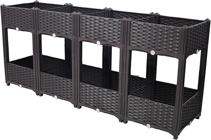 Planter Raised Beds Elevated Drainage Plug Raised for VegetableFlowerHerb Outdoor Standing Planter Beds Gardening KitBrown63x15.7x27.7 QB590