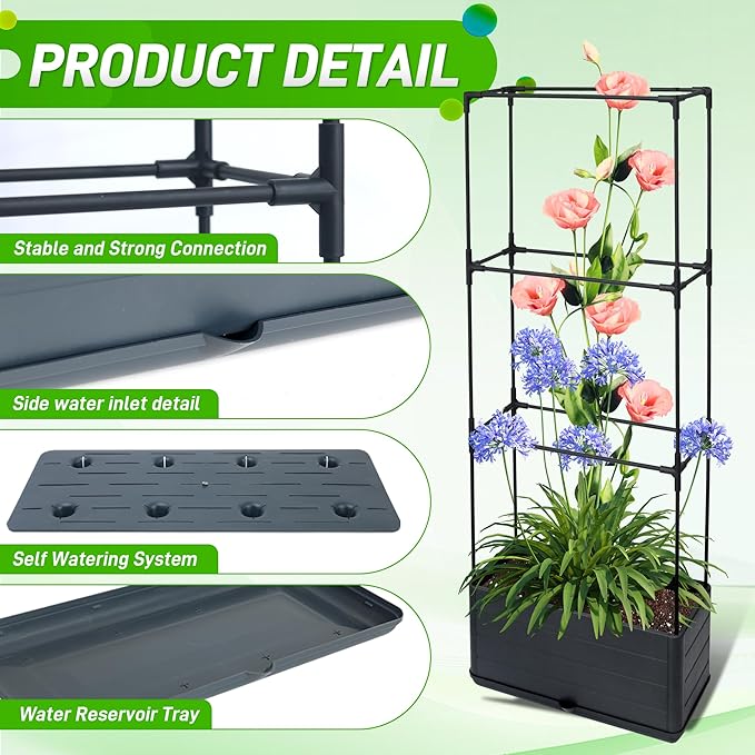 2 Packs Raised Garden Bed Tomato Planter Box with Trellis 43.4 Self-Watering Tomato Cage with Rectangular Trellis for Climbing Plants Flowers Vegetables Vine in Patio Garden Indoor Outdoor
