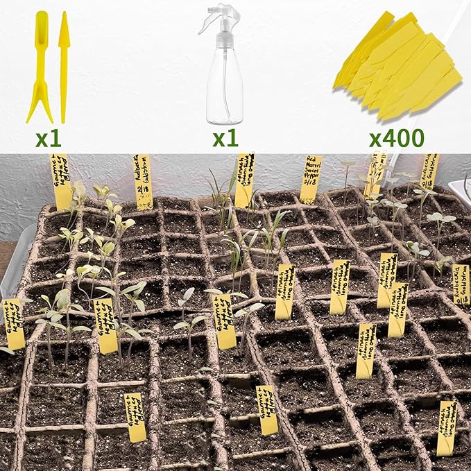 SYITCUN 640 Cells Seed Starter Tray 40 Pack Seed Starter Kit Peat Pots for Seedlings with 400 Plant Labels 2 Seed Planting Tool and 1 Spray Bottle