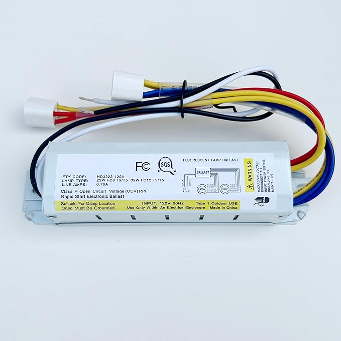 Electronic Ballast Replacement for Ceiling Fluorescent Lights - For Combined 22 &amp 32 Watt Circline 120V with Socket. HD3222-120