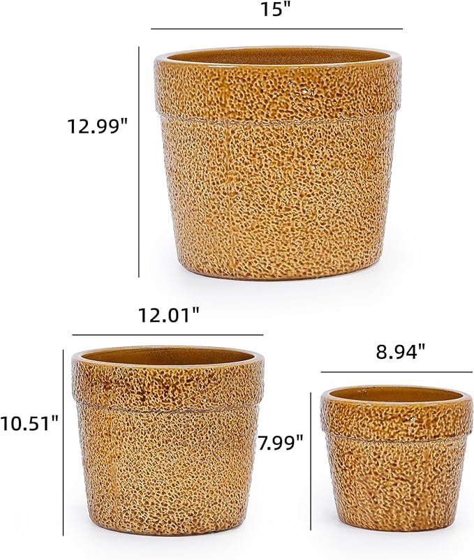 Handmade Ceramic Planter Set of 3 15129 Inch Diameter Earth Tone Speckled Glaze for Orchids Indoor Plants Windowsill Bookshelf Use Breathable Clay