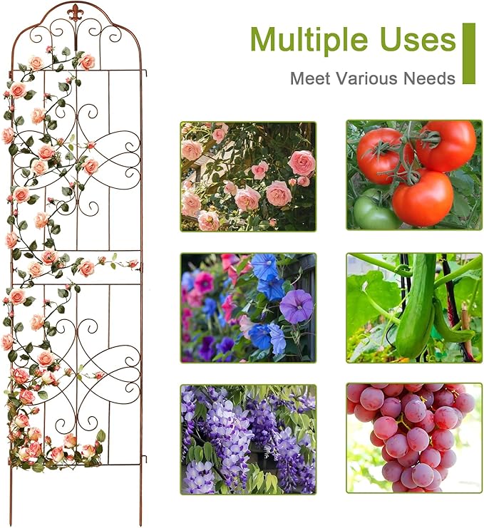 hogardeck 4 Packs 84 * 19 inch Metal Garden Trellis for Climbing Plants OutdoorHeavy DutyCoating Rustproof Trellis for Rose Vegetable Flowers ExpandablePerfect for Training Climbing Plants