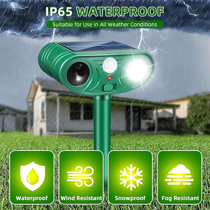 2026 Sonic Fortress Pro Deer Repellent Devices Racoon Repellent Outdoor Squirrel Fortress Pro IP65 Animal Repeller Cat Deterrent with Motion Sensor&ampFlash Light to Scare Dog Out of Garden Yard(4Pa