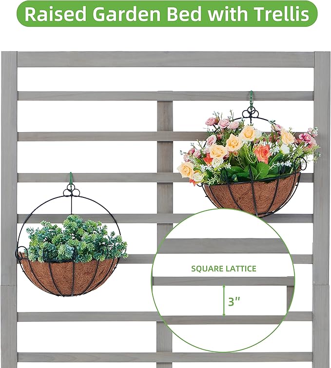 Raised Garden Bed with Trellis Outdoor Wooden Planter Box for Climbing Plants Vegetables Herb Growing