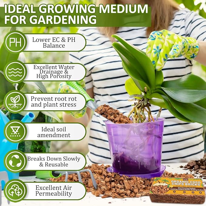 Legigo Pack of 10 Organic Coco Coir Bricks &amp 1.1 LB Coco Chips for Plants- Natural Compressed Coco Coir Brick Coconut Fiber Substrate for Planting &amp Gardening