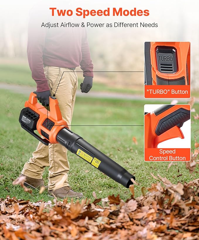 VEVOR 20V Cordless Leaf Blower with Brushless Motor 450 CFM/110 MPH Battery Powered Electric Leaf Blowers for Lawn Care with 2.0Ah Battery and Fast Charger