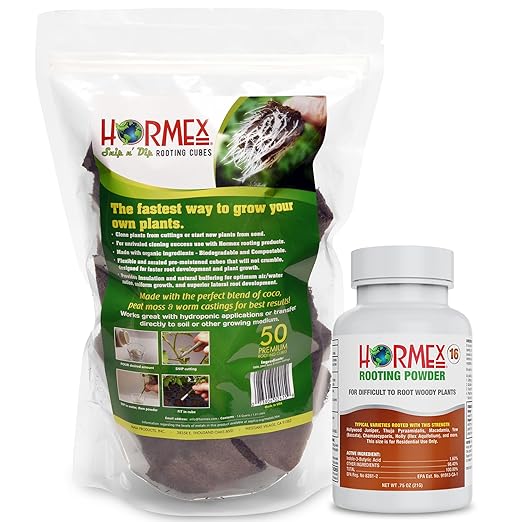 Hormex Rooting Powder #16 &amp Rooting Cubes Combo - Rooting Hormone for Hardwood Cuttings &amp Organic Peat Moss Coco Plugs - Fast Healthy Root Growth for Propagation Hydroponics &amp Seed Star
