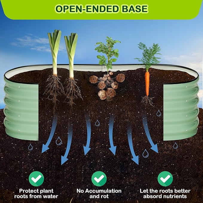 GarveeLife 2 Pcs 4.5x2x1ft Oval Raised Garden Bed Galvanized Raised BedsOpen-Ended Base Metal Raised Planter BedsGarden Bed OutdoorPlanter Raised Boxes for Vegetables FlowersTool-Free AsseGreen
