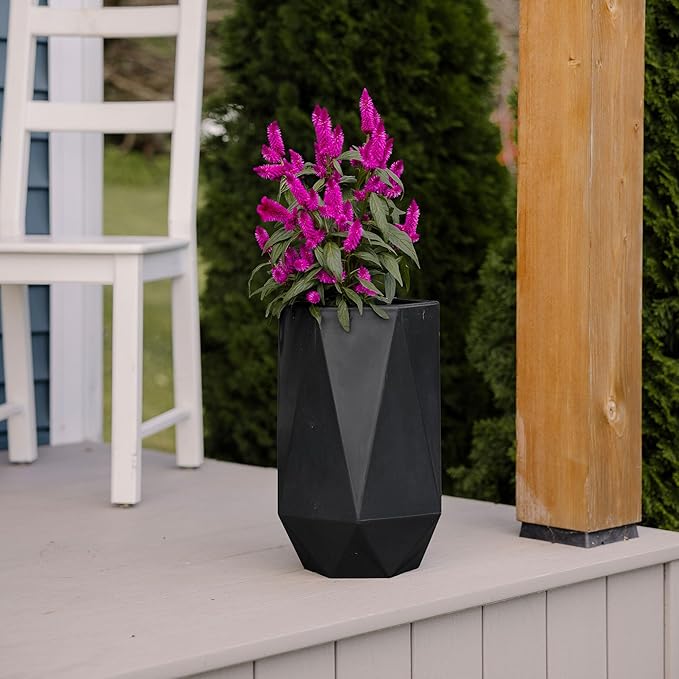 Beuta Large Planters for Outdoor Plants - Set of 3 15.5/18/20 Inches Outdoor Planters for Porch - Tall Planter for Outdoor &amp Indoor Plants | Large Indoor Plant Pot- USA Made - Black