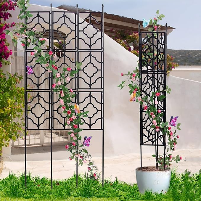 PE Plastic Coated Garden Trellis Climbing Plant Fence Plant Support Frame Vertical Decorative Privacy Screen Rose Decorative Trellis Screen Plant Trellis (Color : Black Size : 150x64cm)