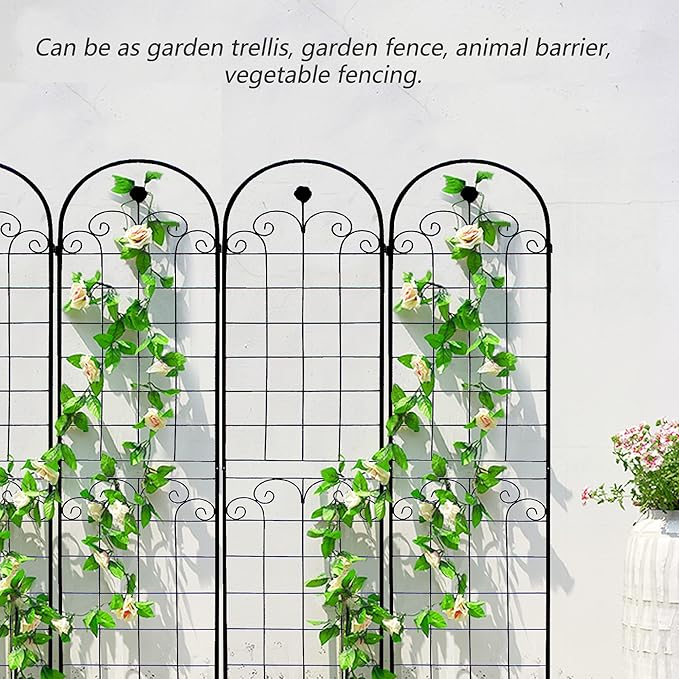 2 Pack Metal Garden Trellis 86.7 H Garden Fence Rustproof Trellis for Climbing Plants Support Roses Flower Outdoor Lawn Black 7.2 FT Tall