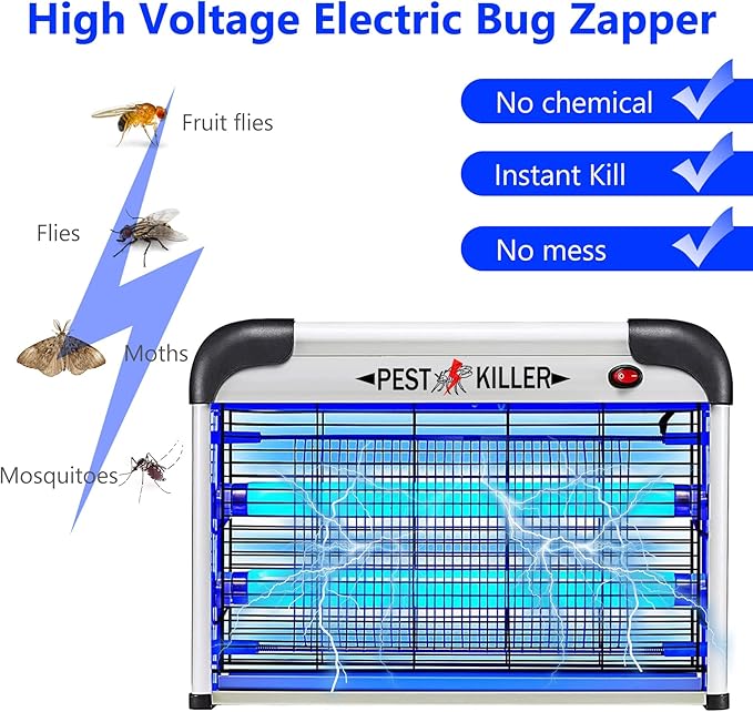 Indoor Bug Zapper Plug-in Electric Mosquito Zapper Fly Killer Powerful 20W Flying Insect Mosquito Repellent Lamp Bug Light Trap Catcher for Gnat Fruit Fly Moth Pest Control w/ 2 Replacement Bulbs