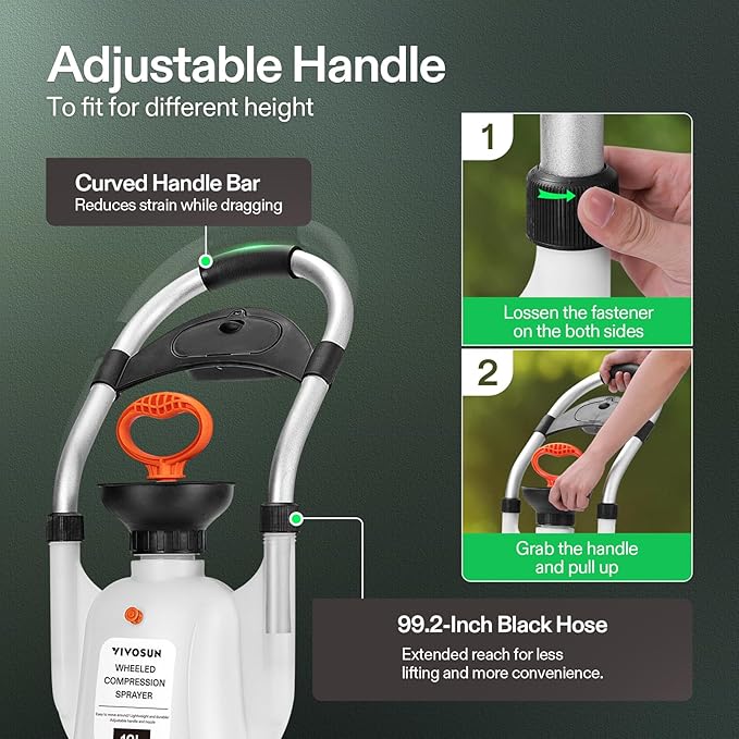 VIVOSUN 3.2 Gallon Lawn and Garden Wheeled Pump Compression Sprayer with Pressure Relief Valve Labor-Saving Wheel Design