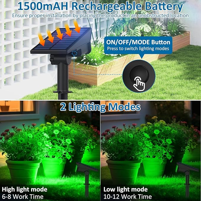 T-SUNUS Halloween Solar Spot Lights Red IP65 Waterproof Green Landscape Spotlights Solar Powered Wall Lights Dark Sensing Auto On/Off 2 Modes Outdoor Garden Lights for Yard Porch 6 Pack