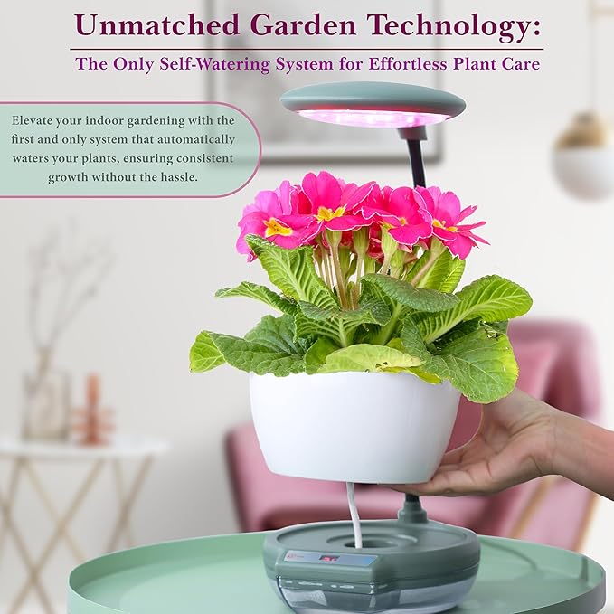 Indoor Garden Growing System Self-Watering Plant Base Smart Gardening System with 17W LED Grow Light &amp Auto Timer for Vegetables Herbs (No Seeds Pot Not Included)