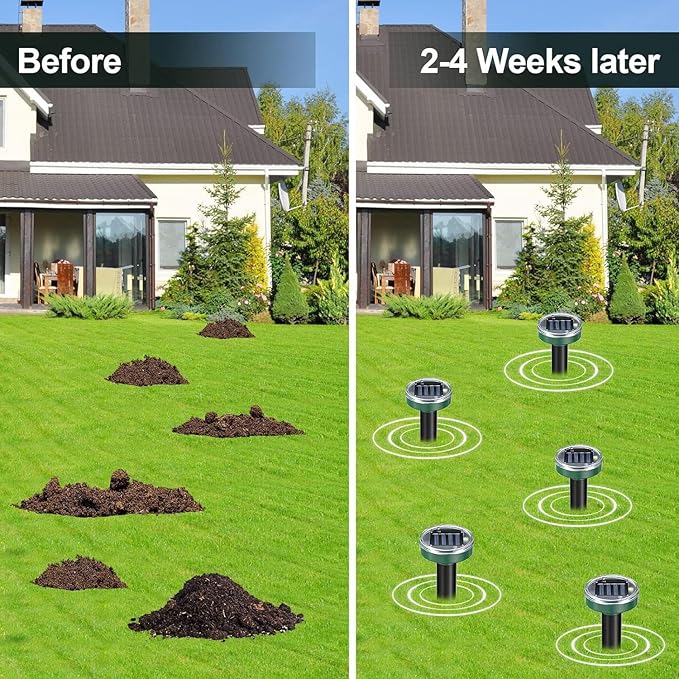 Ultrasonic Mole Repellent Solar Powered Gopher Repellent Vole Repellent Mole Repellent for Lawn Garden Yard Waterproof Get Rid of Moles Voles Gophers Rats Rodents