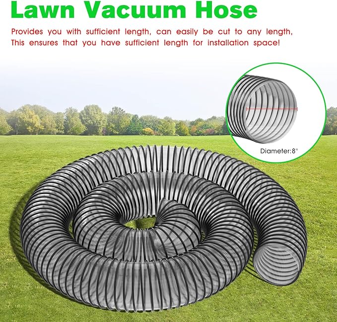Leaf Vac Hose Dust Collection Hoses 8 Foot PVC Flexible Grass Catcher Leaf Vac Collection Vacuum Hose FOR DR Agri-Fab Trac Fits Most Brands Of Lawn Leaf Blowers (8 Inch Inside Diameter)