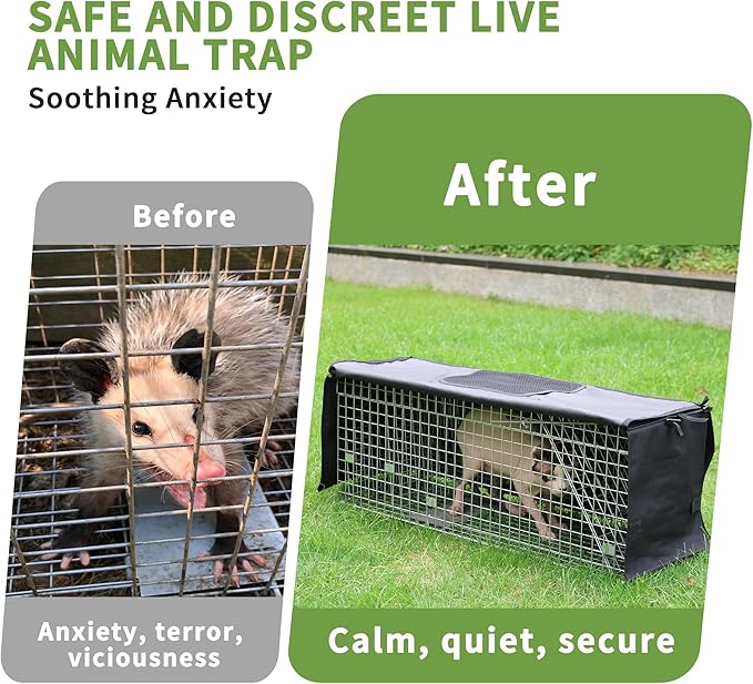 Rockever Live Animal Trap Cage with Cover Cat Trap for Stray Cats 37 Inch Heavy Duty Folding Skunk Traps with Real Door for Raccoons Opossums Groundhogs Skunks Feral Cats Squirrels