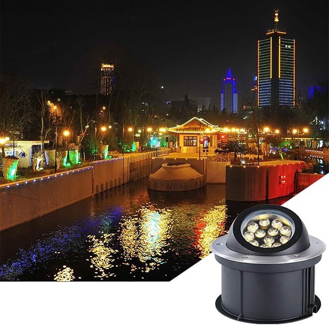 LED Garden Buried Light 85-265V Outdoor Underground Spotlight IP67 Waterproof Floor Lamp for Pathway Patio Bridge Landscape Lighting (Yellow 18W)