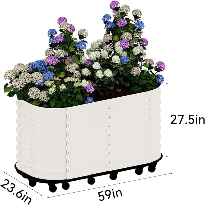 CABIHOME Galvanized Raised Garden Bed with Wheels &amp Water Reservoir Portable Rolling Elevated Raised Garden Bed for Outdoor &amp Indoor Self-Watering Planter Box for Vegetables &amp Herbs Whi