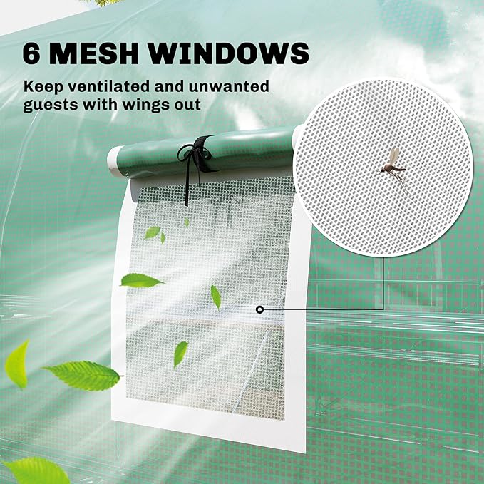 Outsunny 10'x11'x6' Walk-in Tunnel Greenhouse with Shelves Mesh Door and Windows Plant Hot House with PE Cover Outdoor Green House for Patio Lawn Garden Green