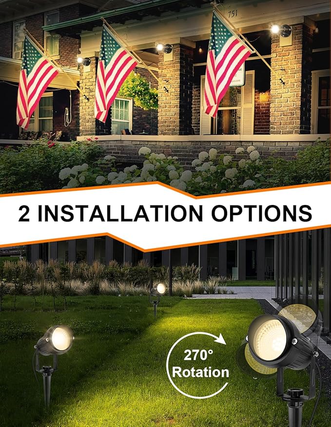 Dusk to Dawn Outdoor LED SpotlightOutdoor Landscape Lighting with Photocell Sensor 3000K Warm White Waterproof Spot Lights for Yard Flag Pole House Garden Tree(2 Pack)
