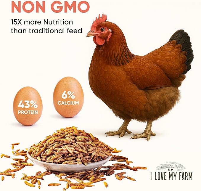 I LOVE MY FARM 5 Lb Dried Black Soldier Fly Larvae More Calcium Than Dried Mealworms High Protein Chicken Feed Poultry Treat BSF Larvae