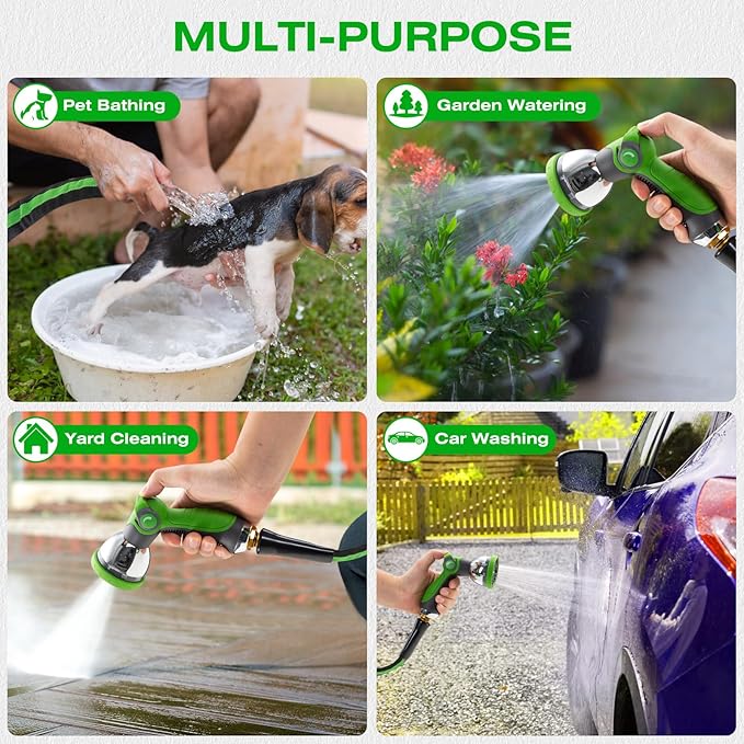 15FT Lightweight Super Flexible Garden Hose - Kink-Free Non-Expanding Easy Storage for Yard Lawn Outdoor Use (Black-Green)