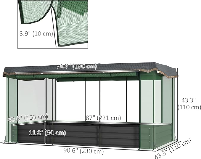 Outsunny 7.3 x 3.4 x 1 ft Galvanized Raised Garden Bed with Crop Cage Plant Protection Net and Shade Cloth Roof Metal Planter Box with Cover for Vegetables Flowers Herbs Dark Gray