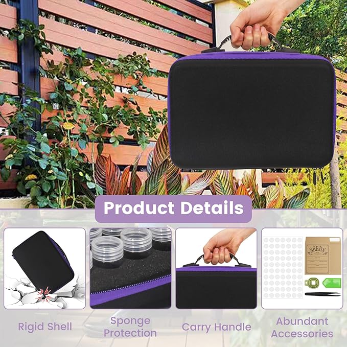 120 Slots Seed Storage Box with 25 Envelopes and Tools Large Sturdy Storage Organizer for Garden Plant Seeds Seed Bank with Zipper Label Funnel Tweezers Tray (Seeds Not Included)