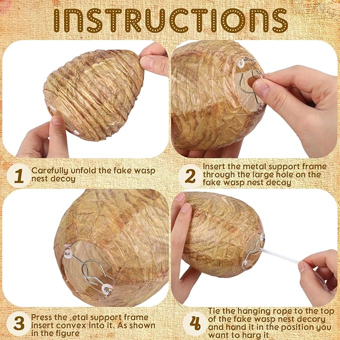 Qualirey 12 Pack Wasp Nest Decoy Hanging Fake Paper Bees Hornet Nest with Strings Stay Away from Wasps Hornets for Indoor and Outdoor Home Yard and Garden