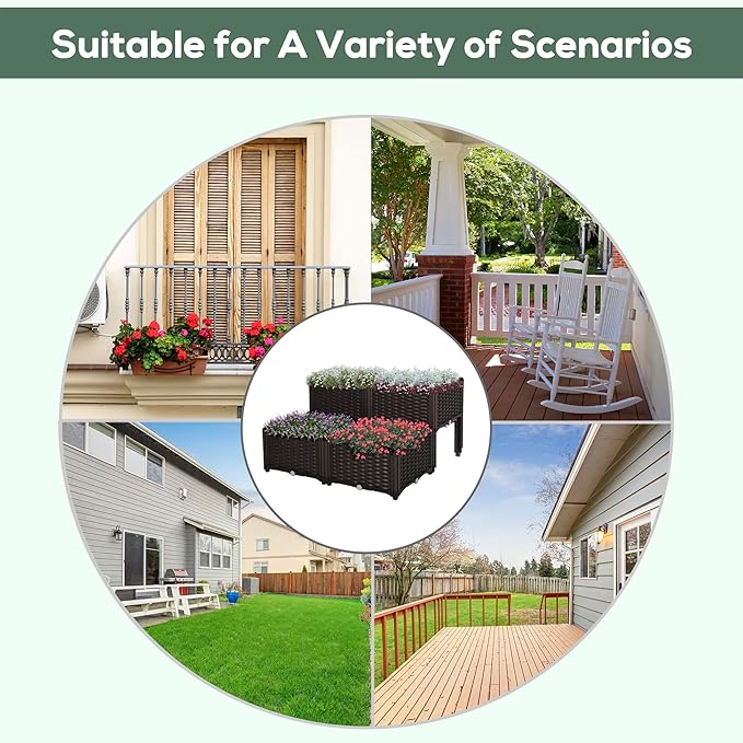 4 Piece Raised Garden Bed with Legs Self-Watering Planter Box Raised Bed to Grow Flowers Herbs &amp Vegetables Brown