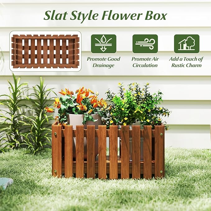 HAPPYGRILL Slat Style Planter Box Wood Raised Garden Bed for Flower Vegetable Rectangular Plant Container for Flowerpot Potted Plant Indoor Outdoor Flower Box for Patio Porch Yard Balcony (1)