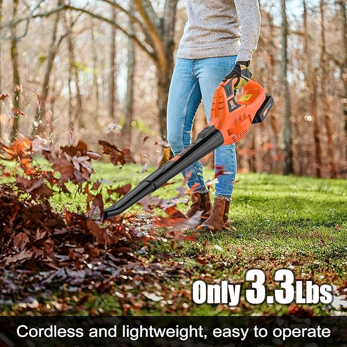 21V Leaf Blower Cordless | Handheld Electric Lightweight Blower with 4.0Ah Rechargeable Battery &amp Fast Charger | Adjustable Speeds Portable Design for Lawn Patio Yard Sidewalk Cleaning