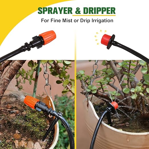 EAGLE PEAK 131 ft Automatic Drip Irrigation Kits DIY 1/4 Distribution Tubing Hose Adjustable Nozzle for Lawn Greenhouse Raised Bed Patio