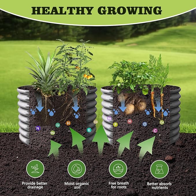 A ANLEOLIFE 2-Pack 3ft x 24” Tall Galvanized Raised Garden Beds Outdoor Round Metal Planter Box for Planting Vegetables Flowers Herb Anti-Rust &amp Easy-Setup Quartz Grey