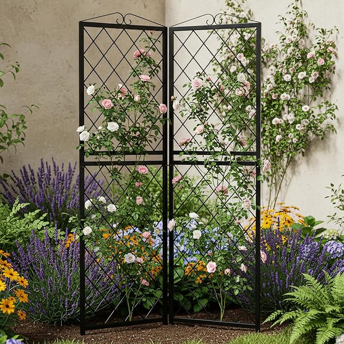 2 Pack 71 Inch Metal Garden Trellis for Climbing Plants Thickened Square Tube Metal Garden Trellis for Vines Plant Rose Vegetable SupportLarge Decorative Outdoor Trellis