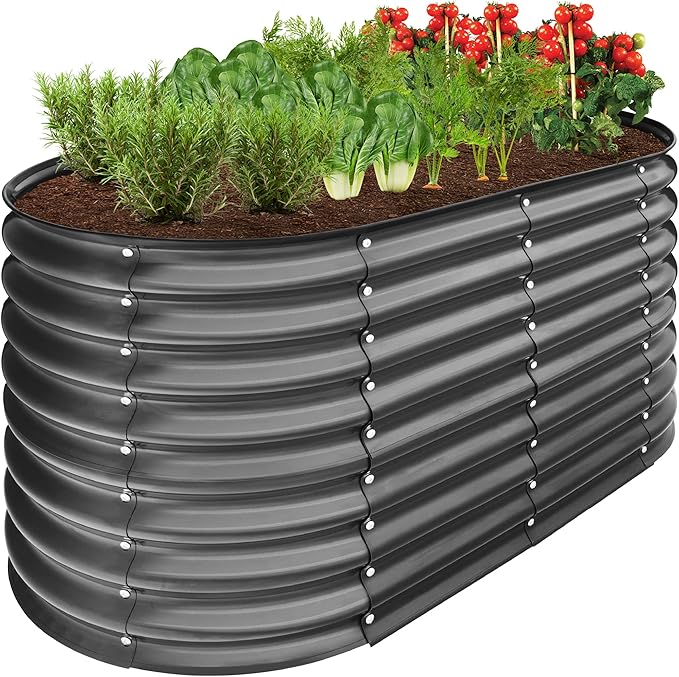 Best Choice Products 4x2x2ft Outdoor Metal Raised Garden Bed Oval Deep Root Planter Box for Vegetables Flowers Herbs and Succulents w/ 101 Gallon Capacity Rubber Edge Guard - Charcoal