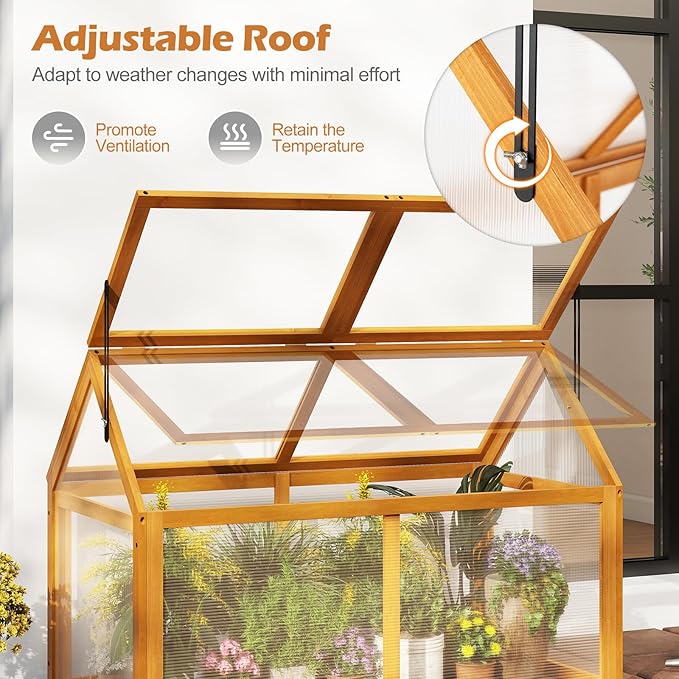 Wood Cold Frame Greenhouse Portable Raised Planter Bed Protection with Transparent Flip-top Roof Small Hot House for Balcony Garden Sunroom Indoor Outdoor (40”x21”x28”)