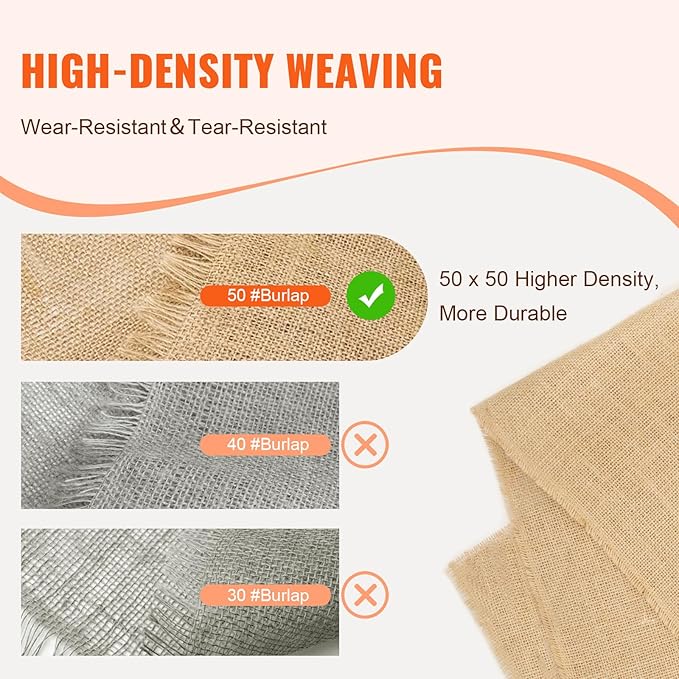 VEVOR Burlap Fabric Roll 40” x 30 ft &amp 45 x 45 High Density Wide Natural Burlap Fabric Rolls Jute Fabric Burlap Tree Wrap Roll for Decor Crafts Wedding Gardening Plant &amp Tree Winter Cov