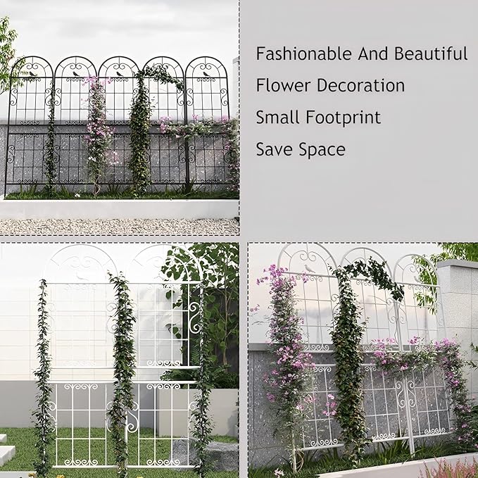 2 Pieces Metal Garden Trellis Climbing Outdoor Plants Set Plant Support Grid Stackable Plant for Lawn Garden Backyard(Color:WhiteSize:2pieces210x52cm)