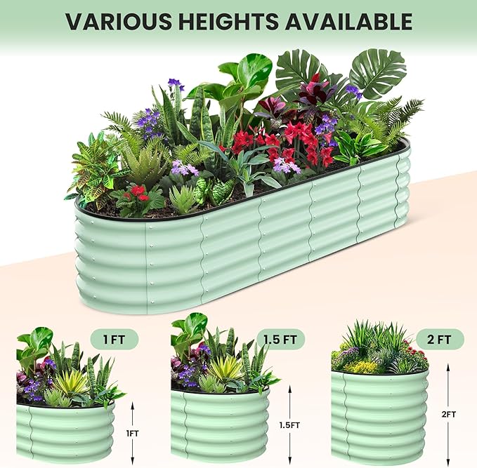 8x2x1FT Galvanized Raised Garden Beds Large Raised Beds for Gardening Above Ground Garden Bed Outdoor Metal Planter Boxes Outdoor for Vegetables Flowers Fruits Olive Green