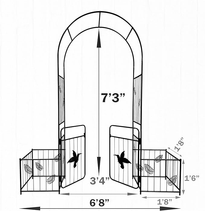 Metal Garden Arch with Doors GTrClimbing Plants Support Arch Outdoor Arch Wedding Arch Party Events Archway Black