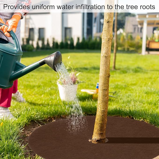 HARFINGTON 6pcs Tree Mulch Ring 32.3 Inch Non-Woven Round Tree Protector Weed Barrier Mat Plant Cover Rings for Weed Grass Control Root Protection Brown